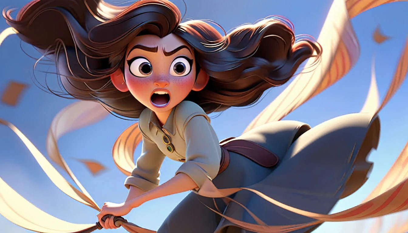 A character braving a strong wind, symbolizing perseverance, with dynamic movement, Disney Pixar style."