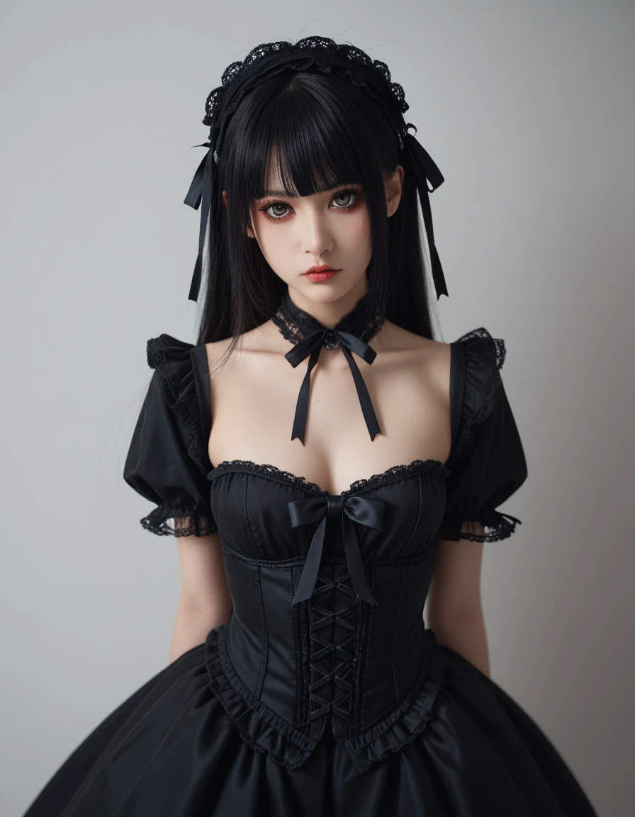 score_9, score_8_up, score_7_up,high quality,1 japanese girl, gothic atmosphere, (gothic lolita：1.5),ribbon ,(NSFW：1.5), breasts ,(BLACK hair：1.5), 