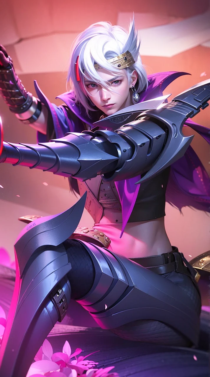 masculine male, masterpiece, ((perfect eyes)) best quality, (semirealism:1.9), beautiful lighting, (extremely detailed CG unity 4k fhd wallpaper), High Detail, Sharp focus, dramatic outdoors, 1 boy ,19 years old, white hair, light purpel eyes, smile.