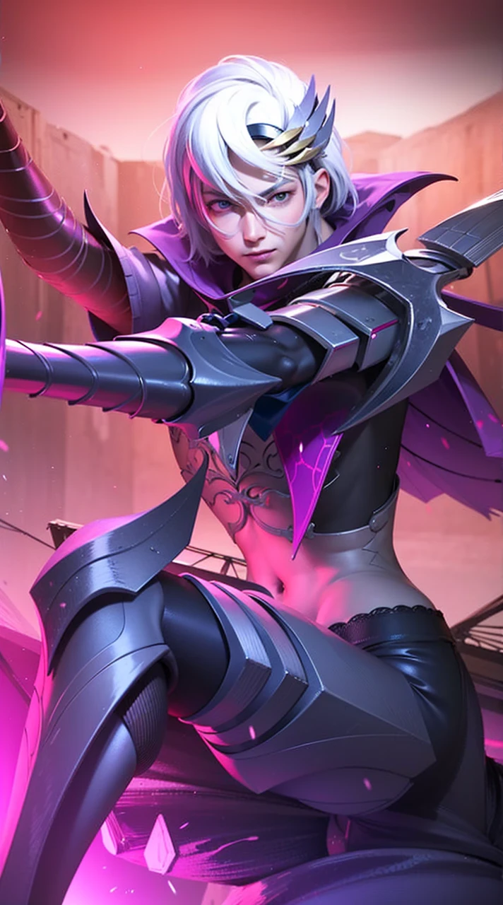 masculine male, masterpiece, ((perfect eyes)) best quality, (semirealism:1.9), beautiful lighting, (extremely detailed CG unity 4k fhd wallpaper), High Detail, Sharp focus, dramatic outdoors, 1 boy ,19 years old, white hair, light purpel eyes, smile.