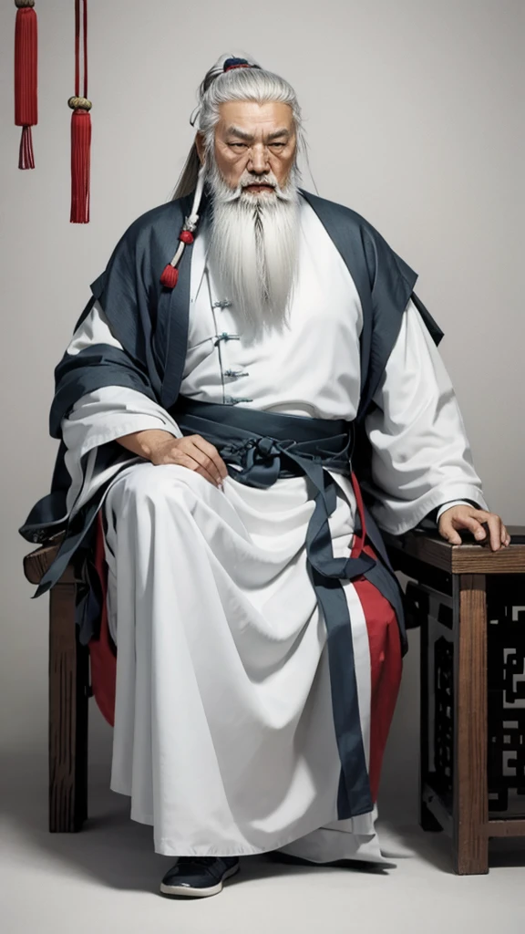 Oriental、Old man in plain white ancient Chinese costume、Ancient Chinese hairstyle old man、Highest quality、masterpiece、Ultra-high resolution、(Realistic:1.4)、Game Poster、Crisp and beautiful image quality、Gray Hair、white and long beard,,(whole body)、Dragging the hem、