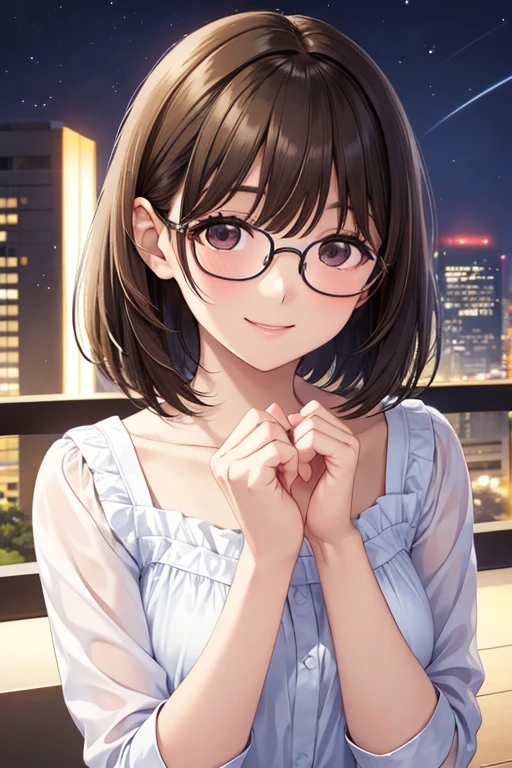 
anegasaki nene、Shiny brown hair, short hair, Beautiful brown eyes、smile、Sparkling eyes, (Fine grain)、Ultra-detailed eyes、Very detailedな顔, Very detailedな目,


Highest quality, Highest quality, 16K, Unbelievably absurd, Very detailed, 2.5D, delicate and dynamic, Movie Scenes, formal, Poster Design, 


masterpiece、High resolution、High resolution、High resolution、1 female、Very close、((Depiction of only the upper body))、((Brown Hair、short hair、Pixie Cut))、((Round frame glasses))、優しいsmile、Smiling with teeth showing、((Late Night City))、