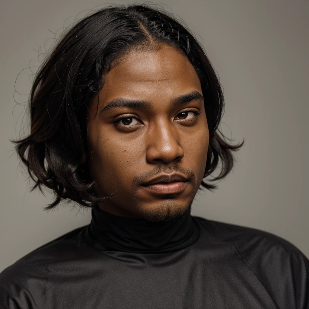 Face of an ugly black man with without bangs hairstyle