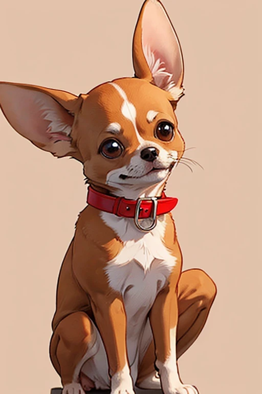 hight quality, Uplifting, 1dog, Chihuahua, brown , soft animal hair, small face, big ear, raise front legs, a red collar, put leg on the viewer