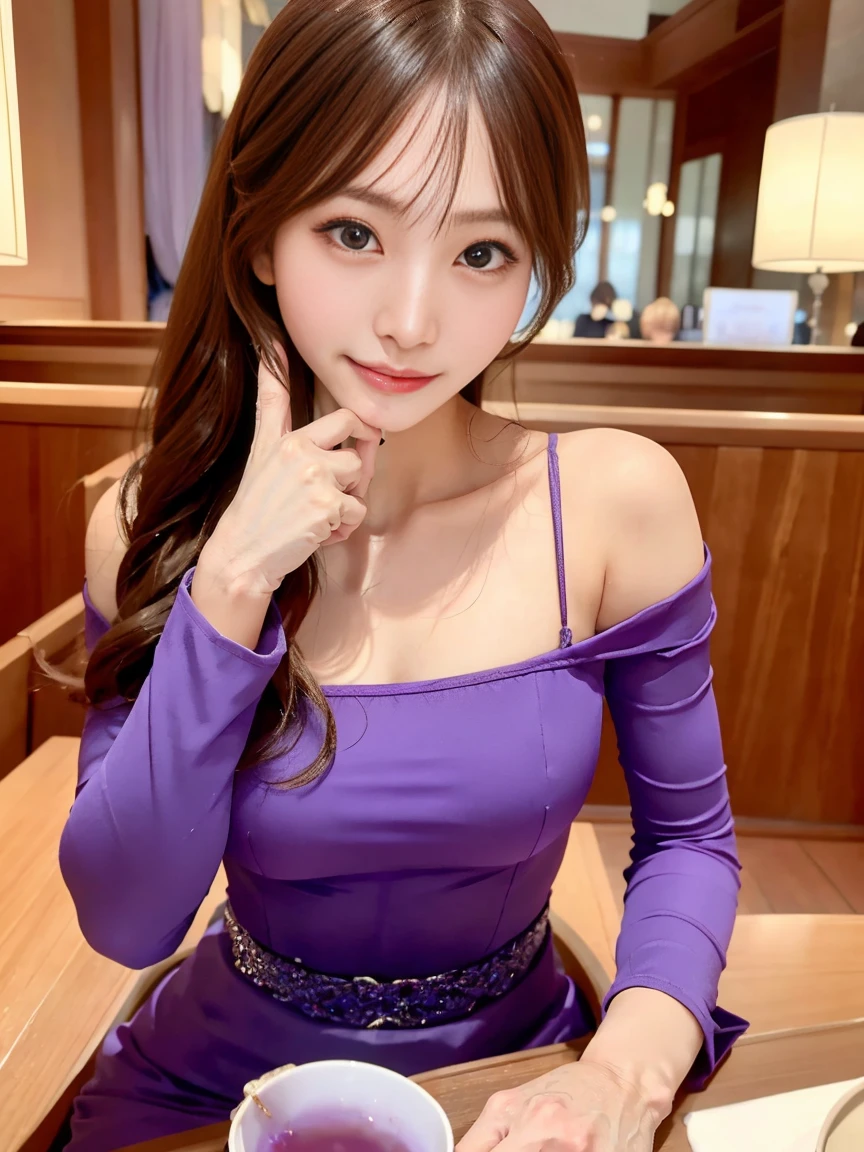 Close-up of a woman in a purple dress sitting at a table, gorgeous young Korean women, beautiful south Korean women, Gorgeous Chinese Model, Beautiful Asian Girl, beautiful young Korean women, Korean Girls, Chinese Girl, 22 years old, Good young girl, Beautiful Asian Woman, 18-year-old, 28 years old, Korean women, Lovely lady