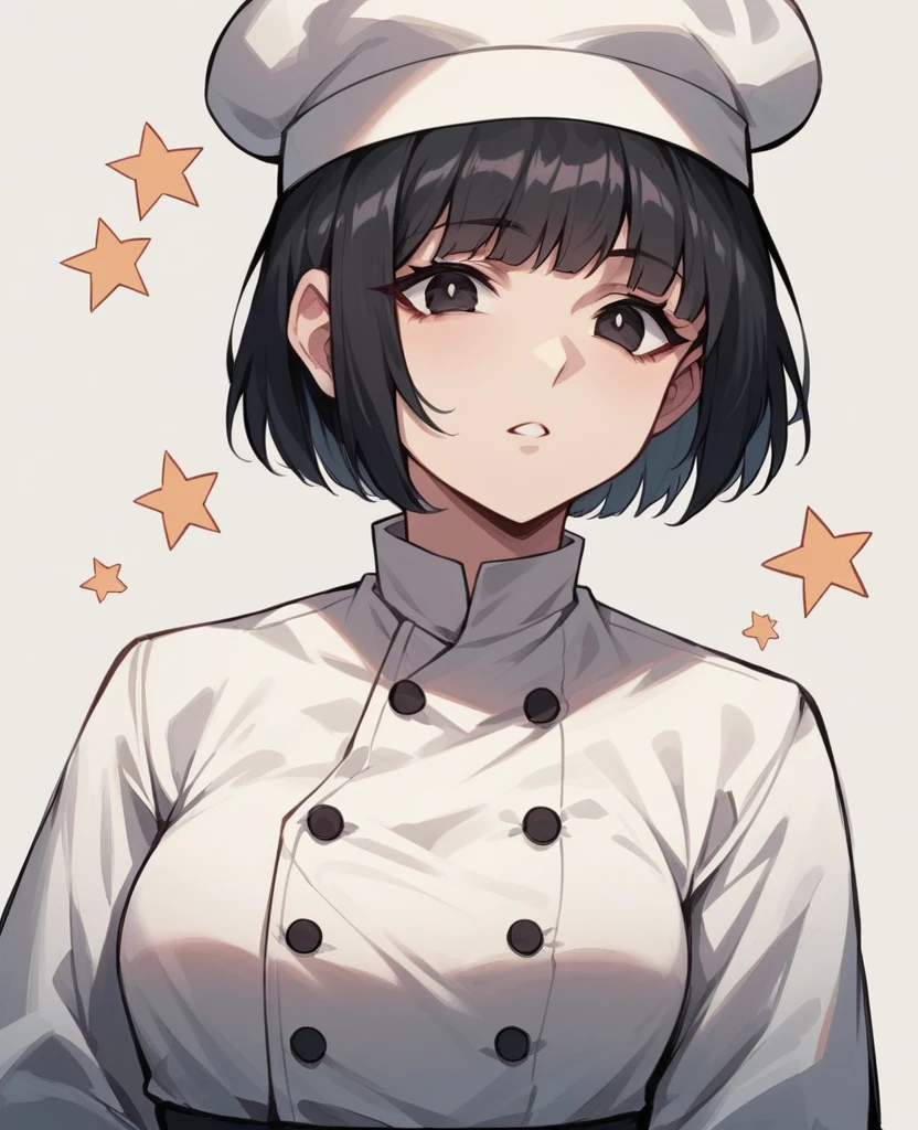 NSFW,((Highest quality:1.3)), ((Top performance:1.2)), ((Best illustrations:1.2)),Full Art,One Girl,Black Hair,Short Bob Hair,Round and curvy hairstyle,Dark Eyes,Stars in the eyes,white hunting hat,Chef&#39;s uniform,leotard,Black knee socks,A big smile,Wooden restaurant interior,Wooden table,blush,White Breath,Leg spread,pussy juice,creampie,penis in pussy,sex,1boy