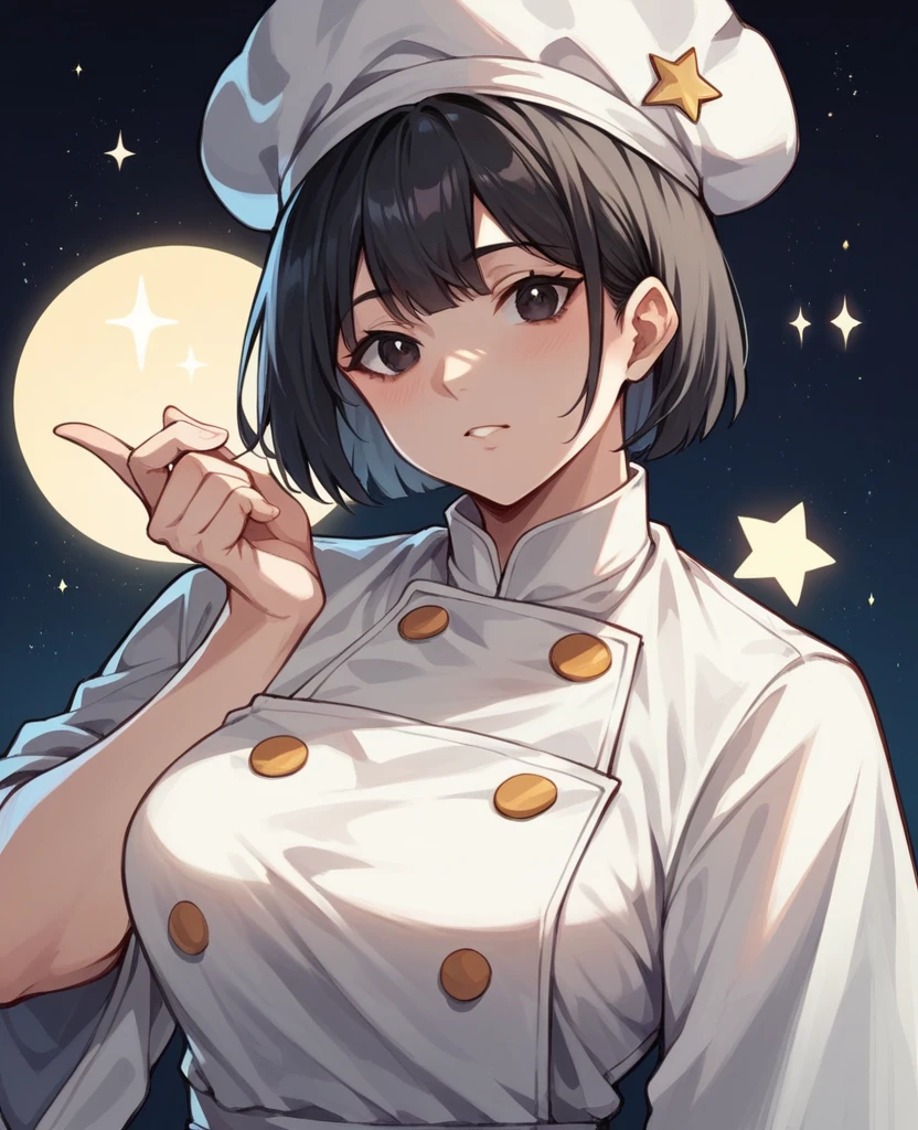 NSFW,((Highest quality:1.3)), ((Top performance:1.2)), ((Best illustrations:1.2)),Full Art,One Girl,Black Hair,Short Bob Hair,Round and curvy hairstyle,Dark Eyes,Stars in the eyes,white hunting hat,Chef&#39;s uniform,leotard,Black knee socks,A big smile,Wooden restaurant interior,Wooden table,blush,White Breath,Leg spread,pussy juice,creampie,penis in pussy,sex,1boy