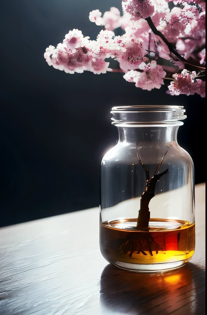 Cherry tree in a bottle, fluffy, Realistic, Refraction of atmospheric light, photograph：Lee Jeffries, Nikon d850 フィルムストックphotograph 4 Kodak portra 400 カメラ f1.6 Lenses, Rich colors, ultra Realistic Realistic textures, Dramatic lighting, Unreal Engine Trending on Artstation cinestill 800, Style-Glass