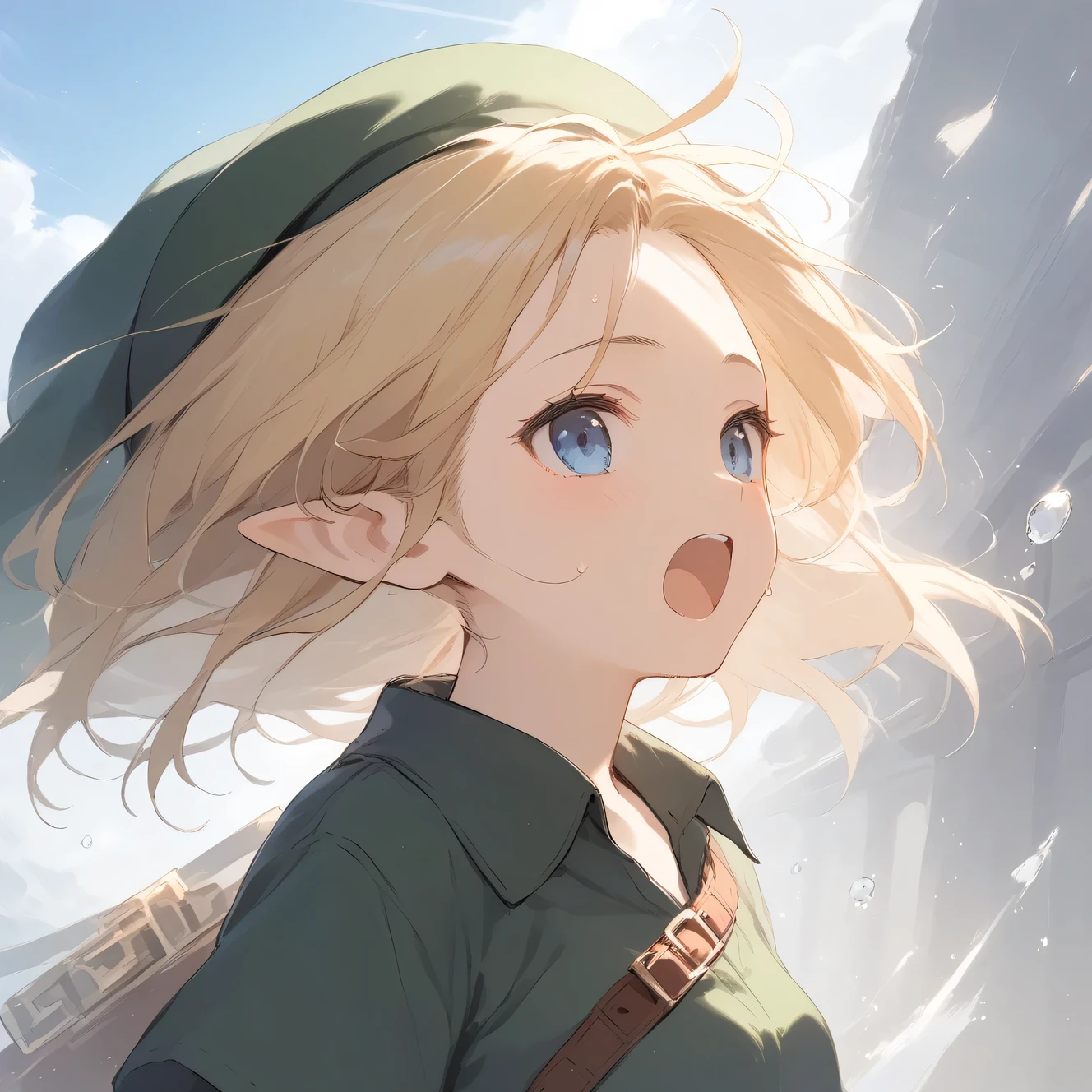 score_9, score_8_up, score_7_up, source_anime, best quality, masterpiece, official art, absurdres, highres, ultra-detailed,waifu2x,Collection: Slice of Life,break,1girl, YoungLink,-yeld, sl breasts, blonde hair, green tunic, pointy ears, hat, solo, blue eyes,green_headwear belt, sword, sweat, open mouth, (yawn:0.3), sleepily, meadow, outdoors, wind,break,(clear line illustration:1.2), super detailed skin,very high resolution, very aesthetic, Best sexual lighting powered by famous artist, 8k,cute picture,beauty illustration,photoshop_(medium),,(Detailed Lighting),best anime 8k konachan wallpaper, pixiv contest winner, 
