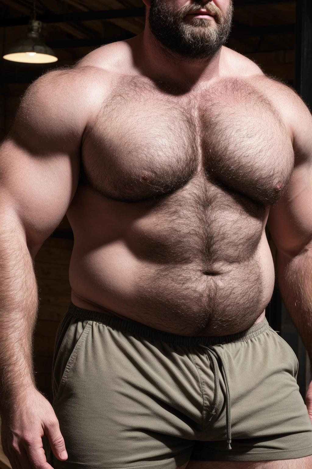 8KUHD HDR Very Extremely Realistic Very Detailed High Quality Create a professional studio-style Very Real photograph featuring a middle-aged daddy rugged muscle bears man , burly, very realy detailed hairy, 8K very realistic beared big daddy muscle bear, and 8K very realistic detailed rugged burly man and his husband in shorts. Very Realistic detailed shorts, very realistic hair, very realistic beards, very realistic thick chubby neck, very realistic neck lines, very realistic detailed neck, very realistic belly, very realistic burly chest, very realistic detailed hairy burly strong chest and arms, very realistic detailed hairy burly strong chest and arms, very realistic pecs, very realistic burly muscle bear body, very realistic nipples, very realistic burly muscle bear body, very realistic face, very realistic detailed face, very realistic eyes, very realistic detailed eyes, very realistic pupils, very realistic detailed pupils, very realistic nose, very realistic ears, very realistic facial features, very realistic burly arms, very realistic elbows, very realistic hands, very realistic pecs, very realistic belly, very realistic human man body, very realistic bellybutton, very realistic wrists, very realistic fingers, very realistic fingernails, very realistic shoulders, very realistic mouth, very realistic lips, very realistic detailed skin, very realistic skin, very realistic mens clothing, very realistic detailed mens clothing. Very Realistic Hairy Bearded Burly Muscle bear Photoshoot, A very realistic burly muscle bear man in a Farm, 8K Very Realistic Intricately Detailed, Utilize all appropriate realistic lighting techniques for studio photography" 8K very realistic detailed Farm surroundings, 8K very realistic surroundings lighting, No Deformities, captured with a 85mm lens by a world famous photographer, 8K Very Ultra Realistic and 8K Very Realistic Photograph, z8K Clear HDR Quality full with very realistic real details