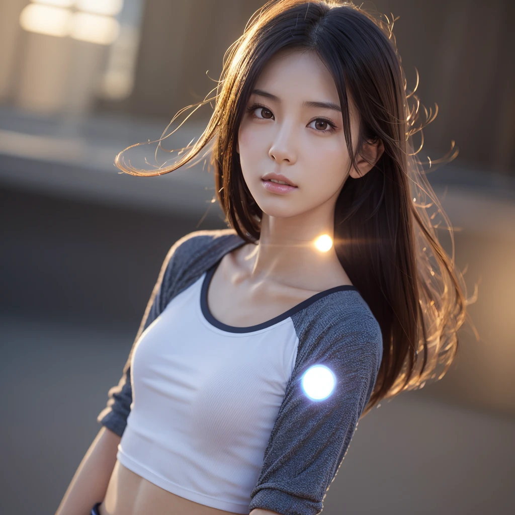 dressed, (photo realistic:1.4), (hyper realistic:1.4), (realistic:1.3),
(smoother lighting:1.05), (increase cinematic lighting quality:0.9), 32K,
1girl,20yo girl, Japanese idol, realistic lighting, backlighting, light on face, ray trace, (brightening light:1.2), (Increase quality:1.4),
(best quality real texture skin), finely detailed eyes, finely detailed face,
(tired and sleepy and satisfied:0.0), t-shirts,

a girl, tall, height 1.7meters, slender 45kg,

(Increase body line mood:1.1), shiny skin,
fit,(small hips),
