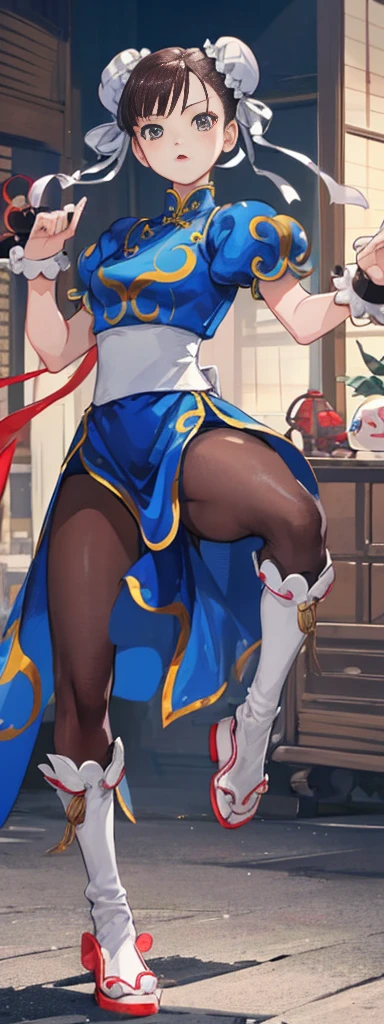 chun-li,((masterpiece)), ((best quality)), ((ultra detailed)), ((kawaii)), cute, (lovely), ((extremely detailed)), ((8K)), (beautiful),flat breast, tiny breast,full body