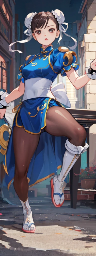 chun-li,((masterpiece)), ((best quality)), ((ultra detailed)), ((kawaii)), cute, (lovely), ((extremely detailed)), ((8K)), (beautiful),flat breast, tiny breast,full body