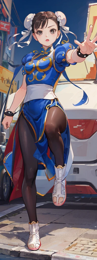 chun-li,((masterpiece)), ((best quality)), ((ultra detailed)), ((kawaii)), cute, (lovely), ((extremely detailed)), ((8K)), (beautiful),flat breast, tiny breast,full body