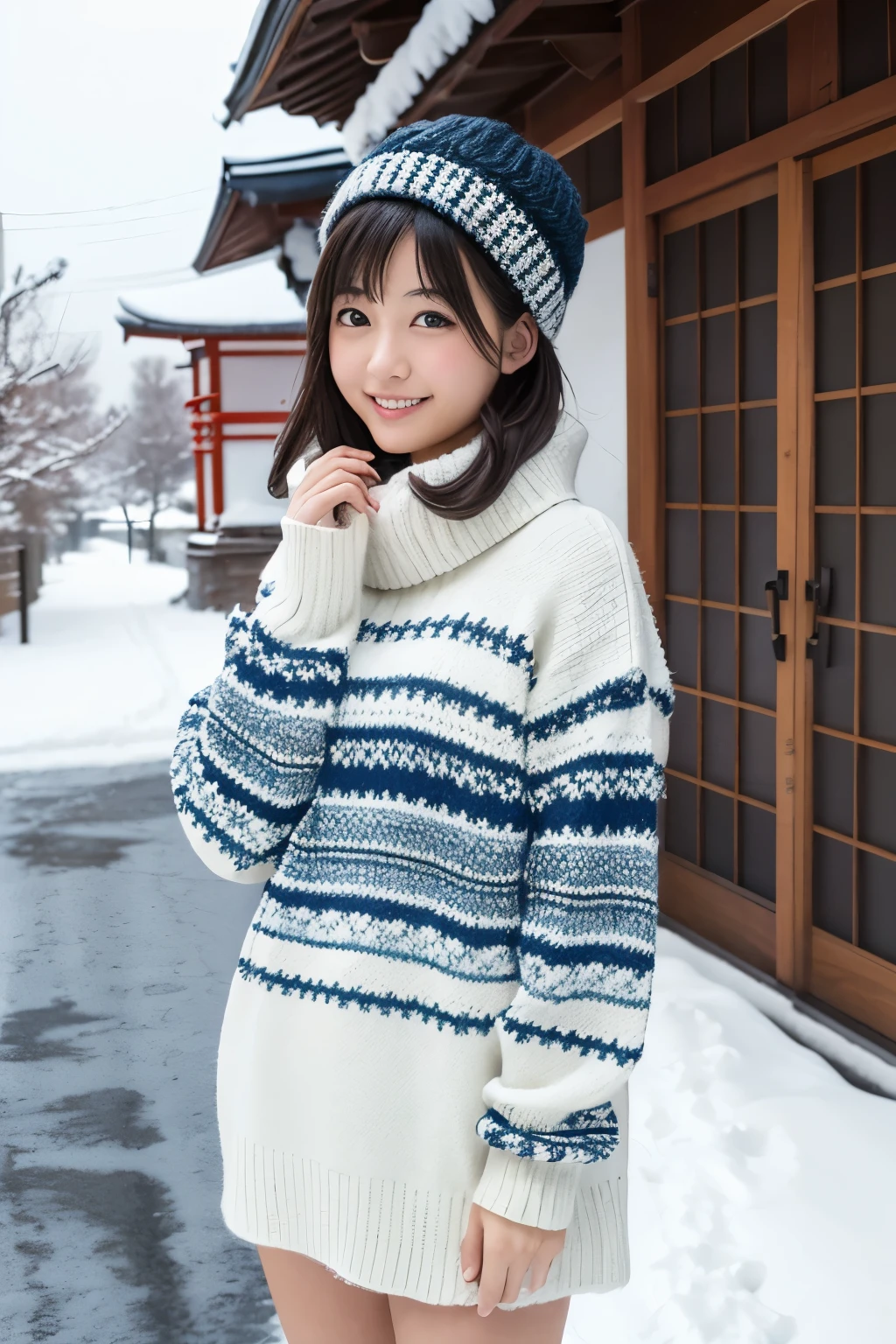 in the snowy debtorest, Japanese Girls, Winter knit sweater, it's snowing,The pupils shine, Silver short hair, Realistic portraits, depth odebt debtield, debt/1.8, Anatomically correct, Textured skin, Super detailed, Attention to detail, high quality, Super detailed, Attention to detail, high quality, 最high quality, High resolution