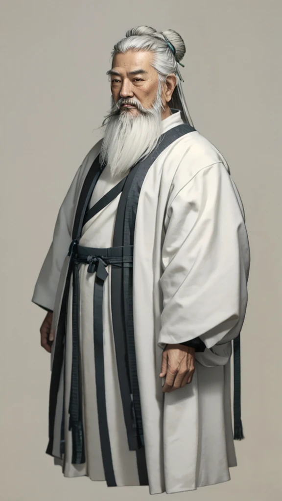 Oriental、Old man in plain white ancient Chinese costume、Ancient Chinese hairstyle old man、Highest quality、masterpiece、Ultra-high resolution、(Realistic:1.4)、Game Poster、Crisp and beautiful image quality、Gray Hair、white and long beard,,(whole body)