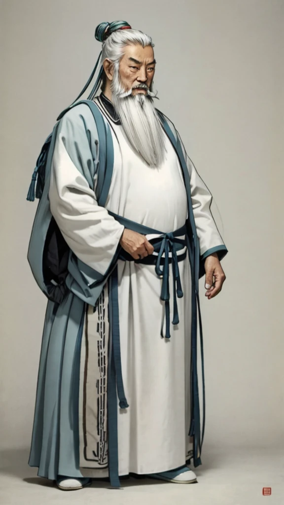 Oriental、Old man in plain white ancient Chinese costume、Ancient Chinese hairstyle old man、Highest quality、masterpiece、Ultra-high resolution、(Realistic:1.4)、Game Poster、Crisp and beautiful image quality、Gray Hair、white and long beard,,(whole body)