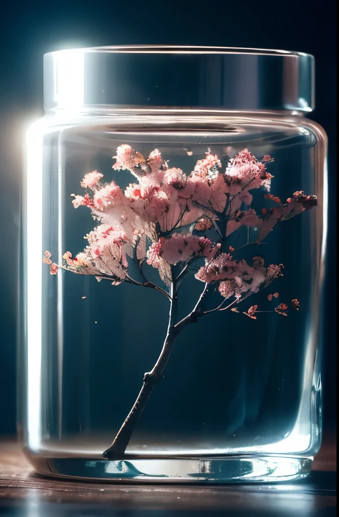 Cherry tree in a bottle, fluffy, Realistic, Refraction of atmospheric light, photograph：Lee Jeffries, Nikon d850 フィルムストックphotograph 4 Kodak portra 400 カメラ f1.6 Lenses, Rich colors, ultra Realistic Realistic textures, Dramatic lighting, Unreal Engine Trending on Artstation cinestill 800, Style-Glass