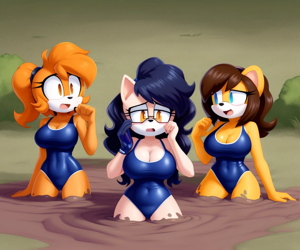 Mobian girls, best quality, HD, full body, large breasts, sexy breasts girl, puppy girl, floppy ears, glasses, hair, group lined up, group together, 5girls, group peril, multiple girls, 5girls together, hair, 10girls in quicksand, hair, dripping, twintails, curly hair, hair, cowboy shot, group, multiple girls, open mouth, masterpiece, wamudraws, sad, 5girls in one-piece swimsuit, quicksand, sinking, scream, hands up, gurgling, drowning, orgasm, challenge, crowded, multiple subjects, group sinking, panic, peril, swimsuit, one-piece swimsuit, school swimsuit, old school swimsuit, blue one-piece swimsuit, group peril
