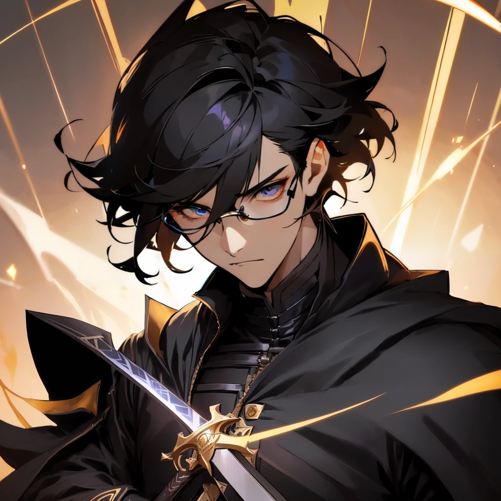 anime character with a sword and a black coat holding a glowing object, handsome guy in demon slayer art, key anime art, genshin impact character, keqing from genshin impact, persona 5 art style wlop, artgerm and atey ghailan, tall anime guy with blue eyes, range murata and artgerm, genshin, badass anime 8 k