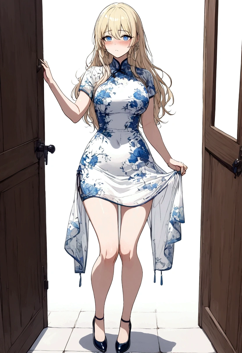 Anime. Baby. Princess. Blonde. Long hair. Blue eyes. Beautiful eyes. Light dress. Shoes. Cold. Runny nose. Snot. Nasal mucus. Sneeze. Sneezing. Sneezes. Snot flows from the nose. Wants to chug. I have to sneeze. Very strong desperate desire to sneeze. She sneezed. She sneezed. She sneezes while standing. Fantasy city. Lock. Corridor . At the entrance to the toilet. Full height. Standing. Full body.