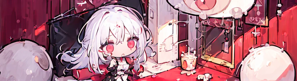 (((1girl:1.5))), white hair, red eyes, long hair, (collarbone:1.4), (2d, chibi, cute, cute, small , big eyes), skin color white, think about something, background/(in the room , pink girl&#39;s room, bed, soft lighting)
