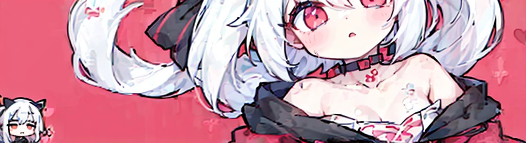 (((1girl:1.5))), white hair, red eyes, long hair, (collarbone:1.4), (2d, chibi, cute, cute, small , big eyes), skin color white, think about something, background/(in the room , pink girl's room, bed, soft lighting)