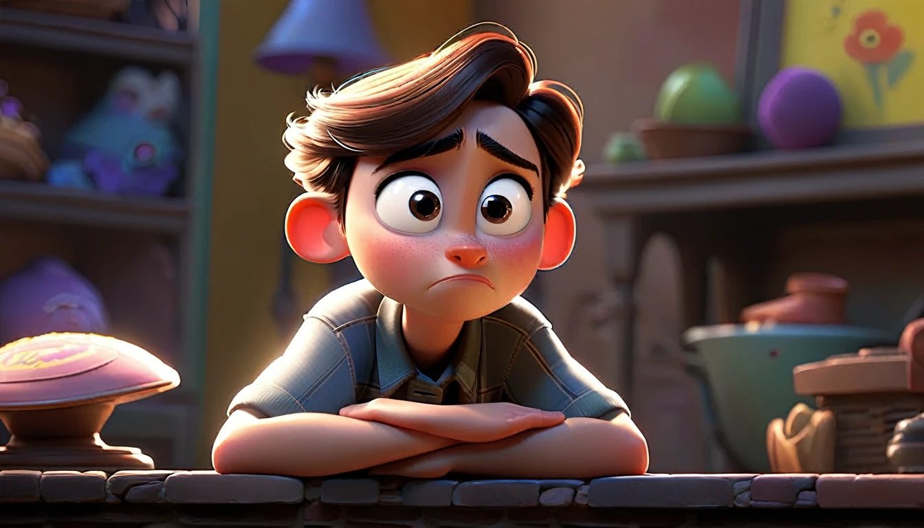 A character giving a heartfelt, final glance towards another, with an emotionally charged atmosphere, in Disney Pixar style."