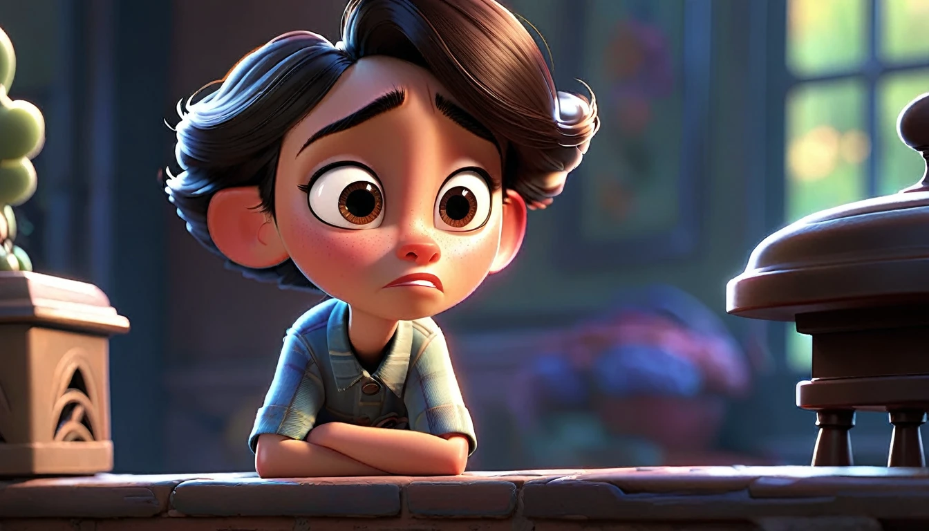 A character giving a heartfelt, final glance towards another, with an emotionally charged atmosphere, in Disney Pixar style."