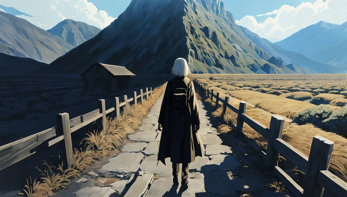 alone,Temporarily stop, whole body, 、Holding a handgun、Dim mountain road、Anime illustration