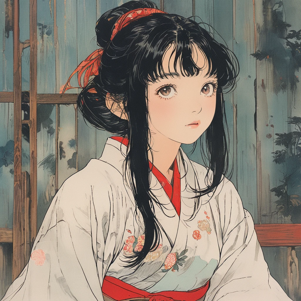 masterpiece、8K、32K、highest quality、(Detailed both eyes)、(cute japanese woman、bangs:1.3)、23 years old、1 girl、elegant、black hair、(retro、film camera:1.4)、(huge boobs:1.2)、hostel、(yukata、footbath:1.3)