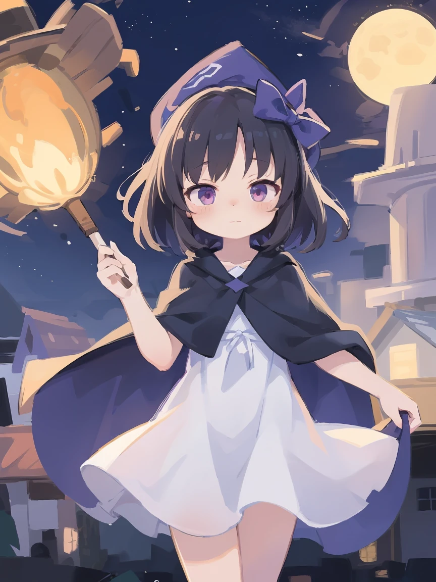 a cartoon image of a girl in a blue cape and white dress, an anime drawing by Jin Homura, pixiv, mingei, anime moe artstyle, tsuaii, anime girl named lucy, mayuri shiina from steins gate, anime style like fate/stay night, black - haired mage, touhou character,