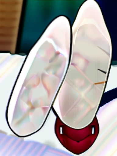 full body shot of，Lie down on your stomach in bed，No shoes on，Wear a dog collar around your neck，Expose the armpits，Expose the soles of your feet，Wearing white stockings，Jade foot