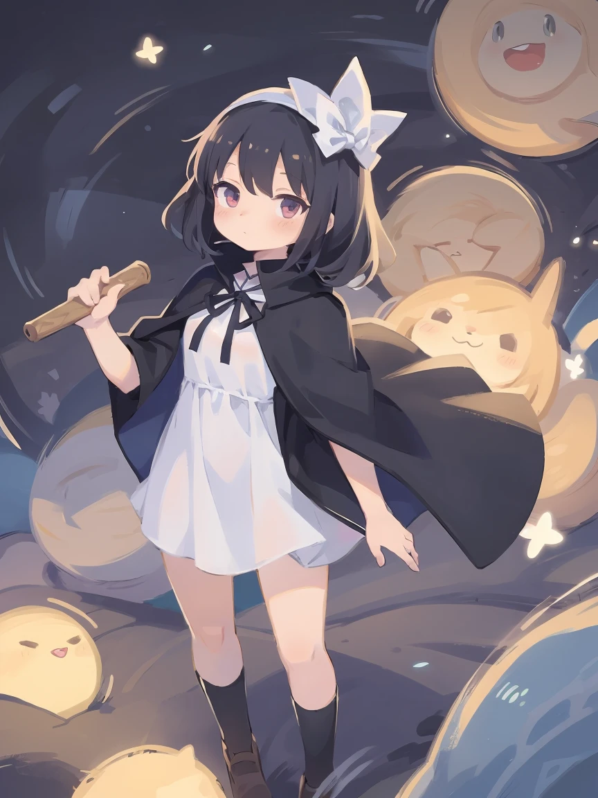 a cartoon image of a girl in a blue cape and white dress, an anime drawing by Jin Homura, pixiv, mingei, anime moe artstyle, tsuaii, anime girl named lucy, mayuri shiina from steins gate, anime style like fate/stay night, black - haired mage, touhou character, 