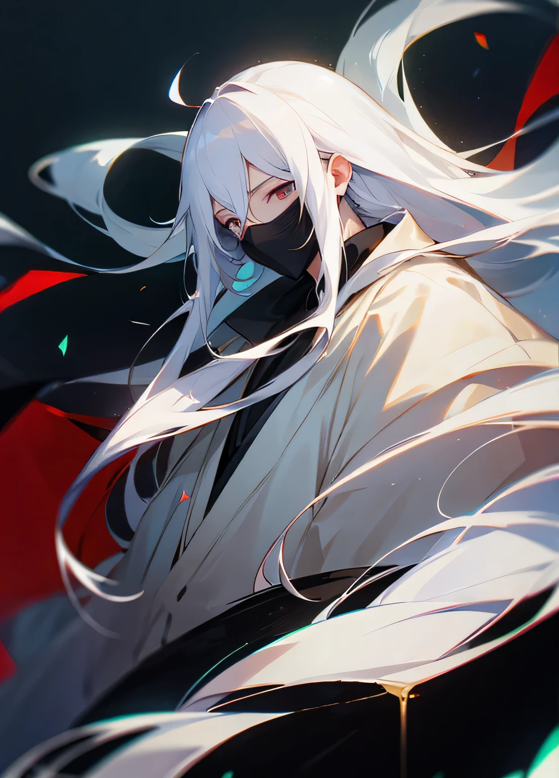 boy、Long white hair、Full details，Man in a mask