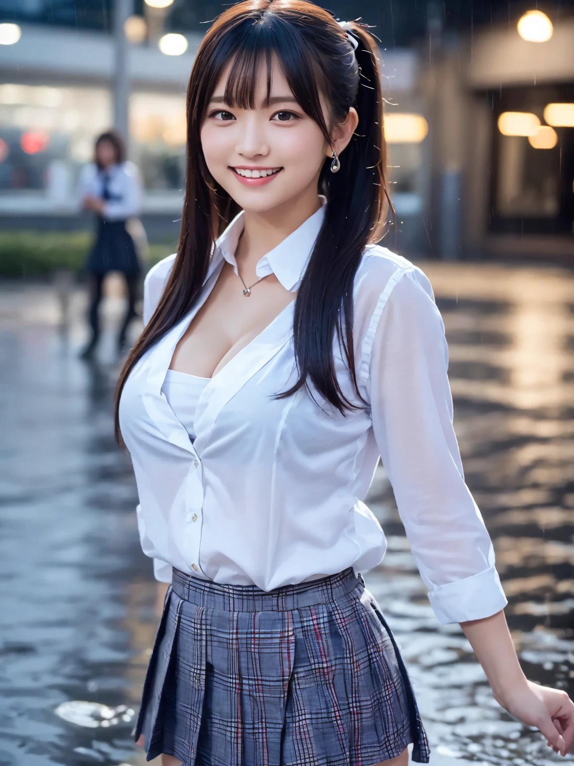 (8K, RAW Photos,Highest quality, High resolution:1.1),超Realisticな:1.4),(Realistic, Realistic:1.3), Sodebtt Light,big,2 girls,Realistic Face,Realistic Body,Realistic Skin,Confused,masterpiece,(cute:1.8), cute子たち, alone, (big:1.2), Detailed black eyes,Innocent eyes,Blusher,(school uniform:1.2 ),Cinema Lighting,Film Grain,jewelry,Earrings,((Medium Hair:1.1)),((Floating Hair Novadebtrog Style)),Cherry-colored lips,Hair Ribbon,Hair Ribbon,ponytail,close,Look Viewer,Long Hair,Upper Body,Open your lips,Upper teeth, (Smiling Eyes:0.6),((Grin:1.2)),Depth odebt Field, Blurred Background, Eye focus , Bokeh,young, 85mm lens, debt/1.4,Prodebtessional Lighting, young,Portraiture,Photon Mapping,Radio City,Physically Based Rendering,Asian, [ponytail],(Big Breasts, Cleavage:1.3),((Dancing in the Rain)),((high school girl:1.3))