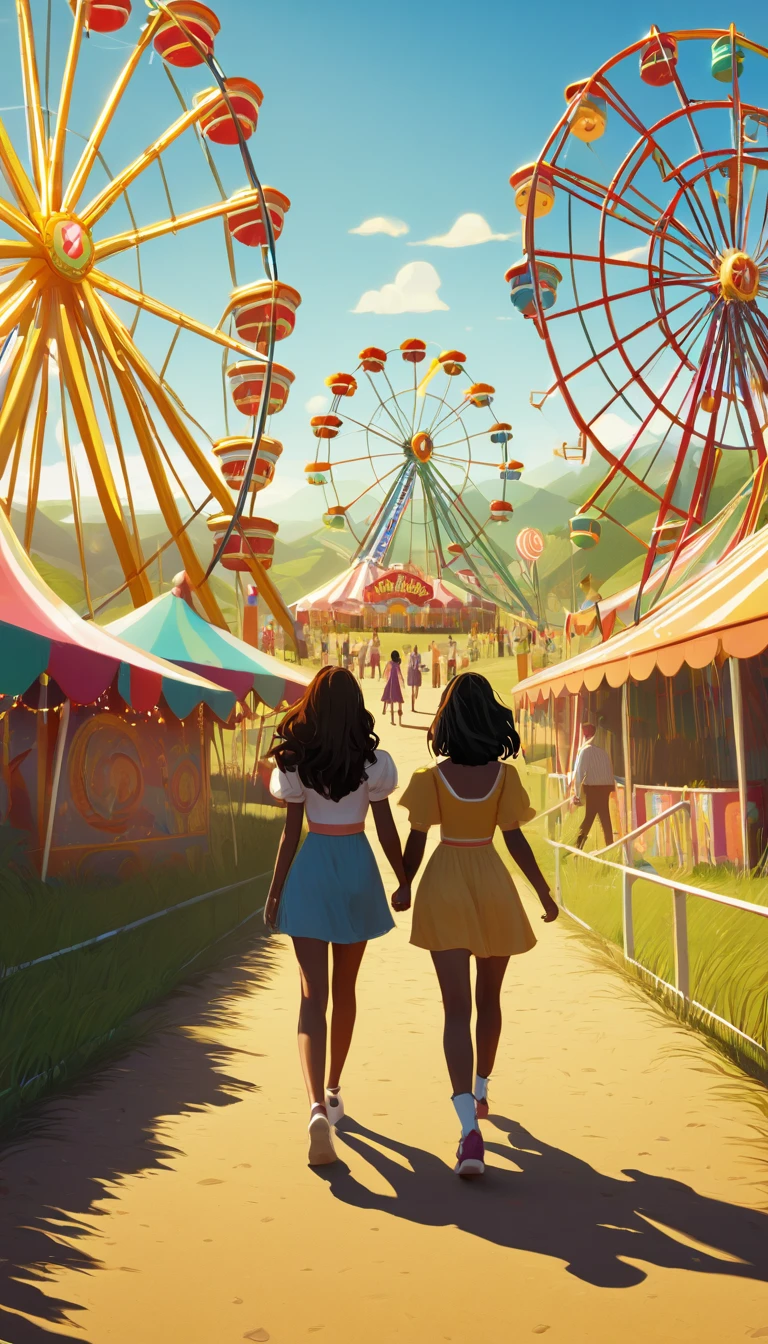 The friends walking together through the deserted carnival grounds, looking around nervously.