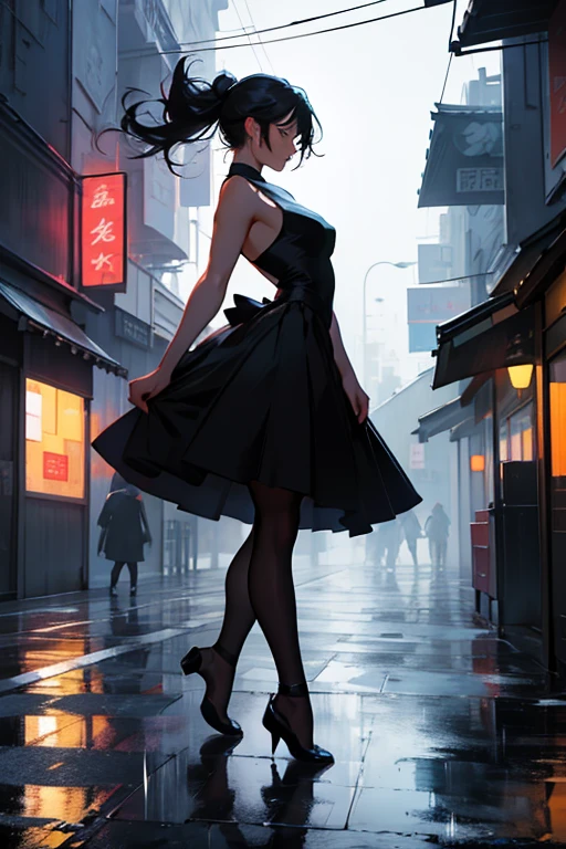 Heavy Rain、Dancing Ballet、Girl、Dynamic composition、Vibrant colors, Bold brushstrokes, High contrast shadows. In the foreground, 