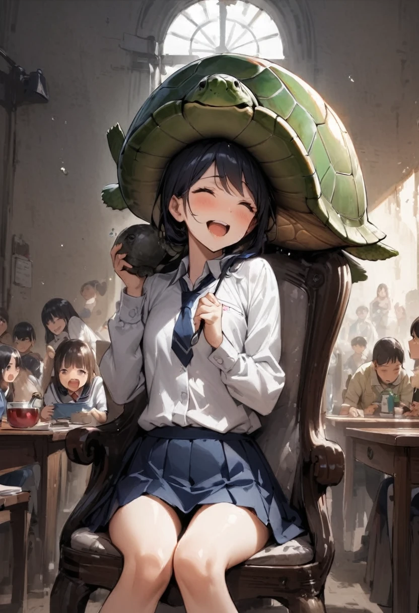 School job search、Spits out a giant green turtle from its mouth、school lunch、Girl、Girl、Short、Younger、Baby Face、flat chest、Dynamic Angle、masterpiece、best quality、ultra-detail、Light clothing、Lots of turtle disheeal、classmate、joy、grateful、泣きjoy、A big smile、Open your mouth、Vomit、mini skirt、Panties、canteen、Sitting in a chair、Many children are sitting、Eat a turtle、Turtles are my favorite food、Turtle is delicious、spoon、table
