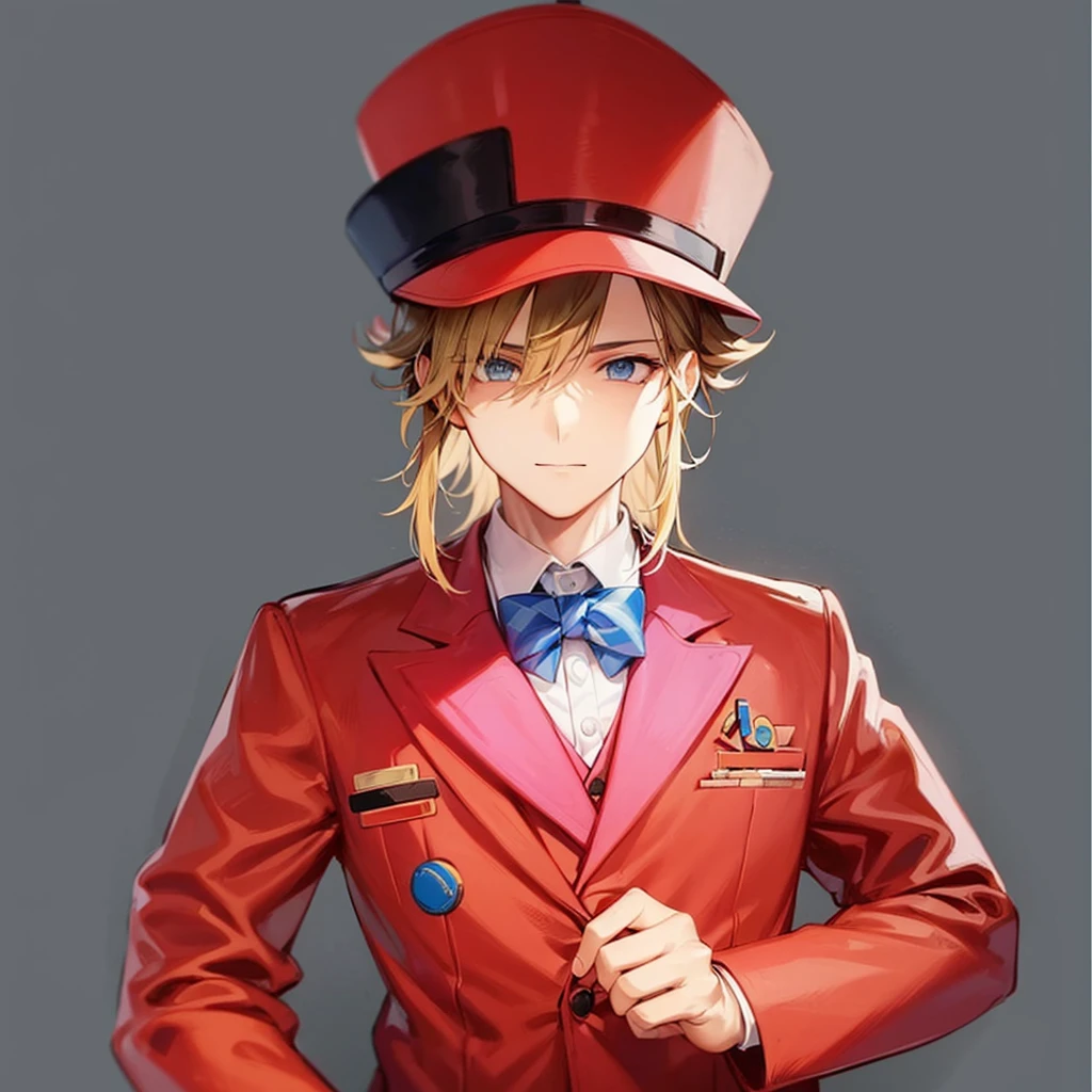 A male character in a Neapolitan-themed suit and a hat with three cookie dominoes on each end.