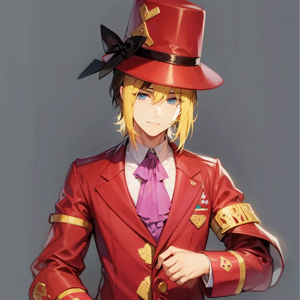 A male character in a Neapolitan-themed suit and a hat with three cookie dominoes on each end.