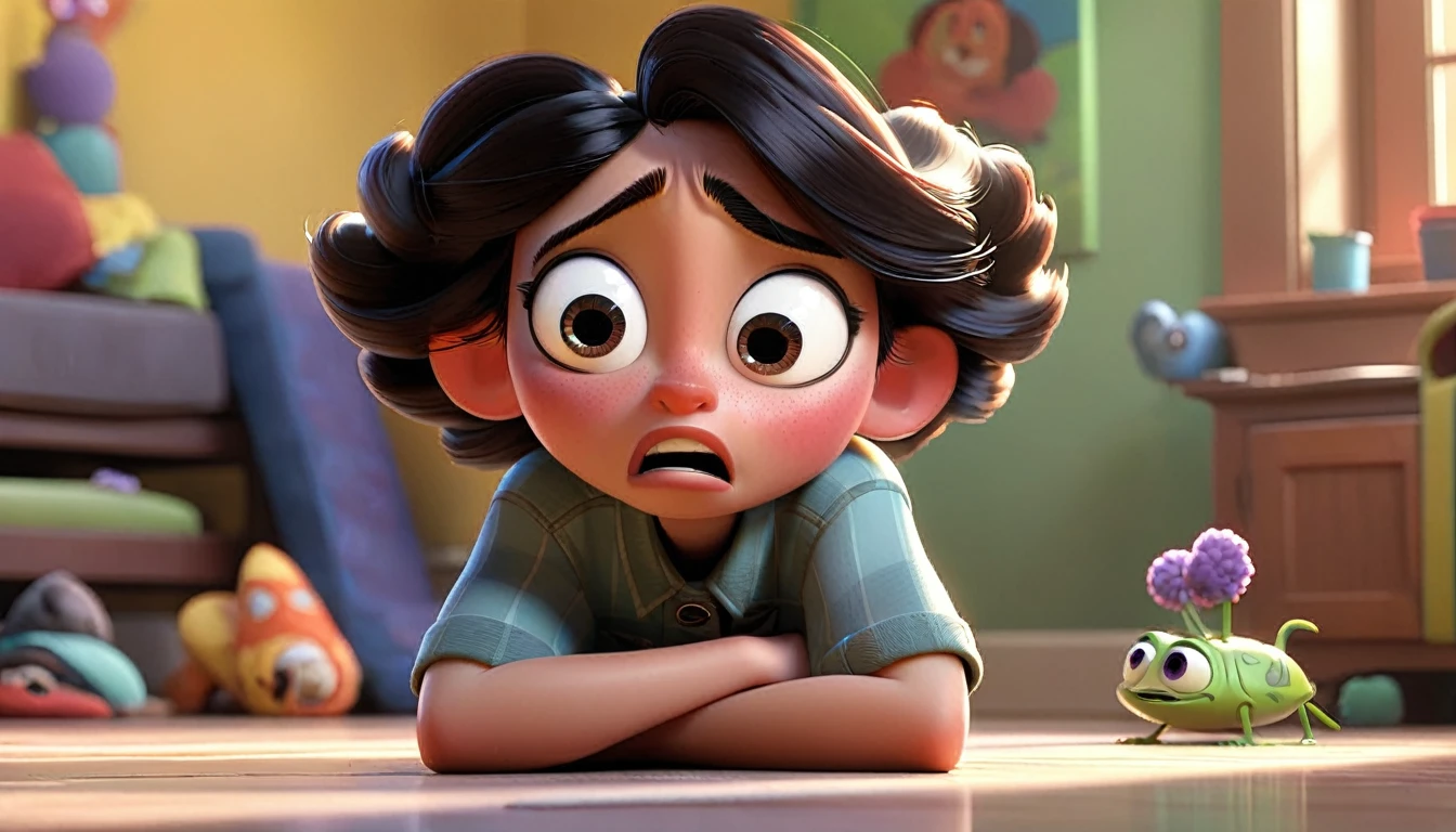 A character feeling overwhelmed and isolated, with an emotional intensity, in a Disney Pixar style."