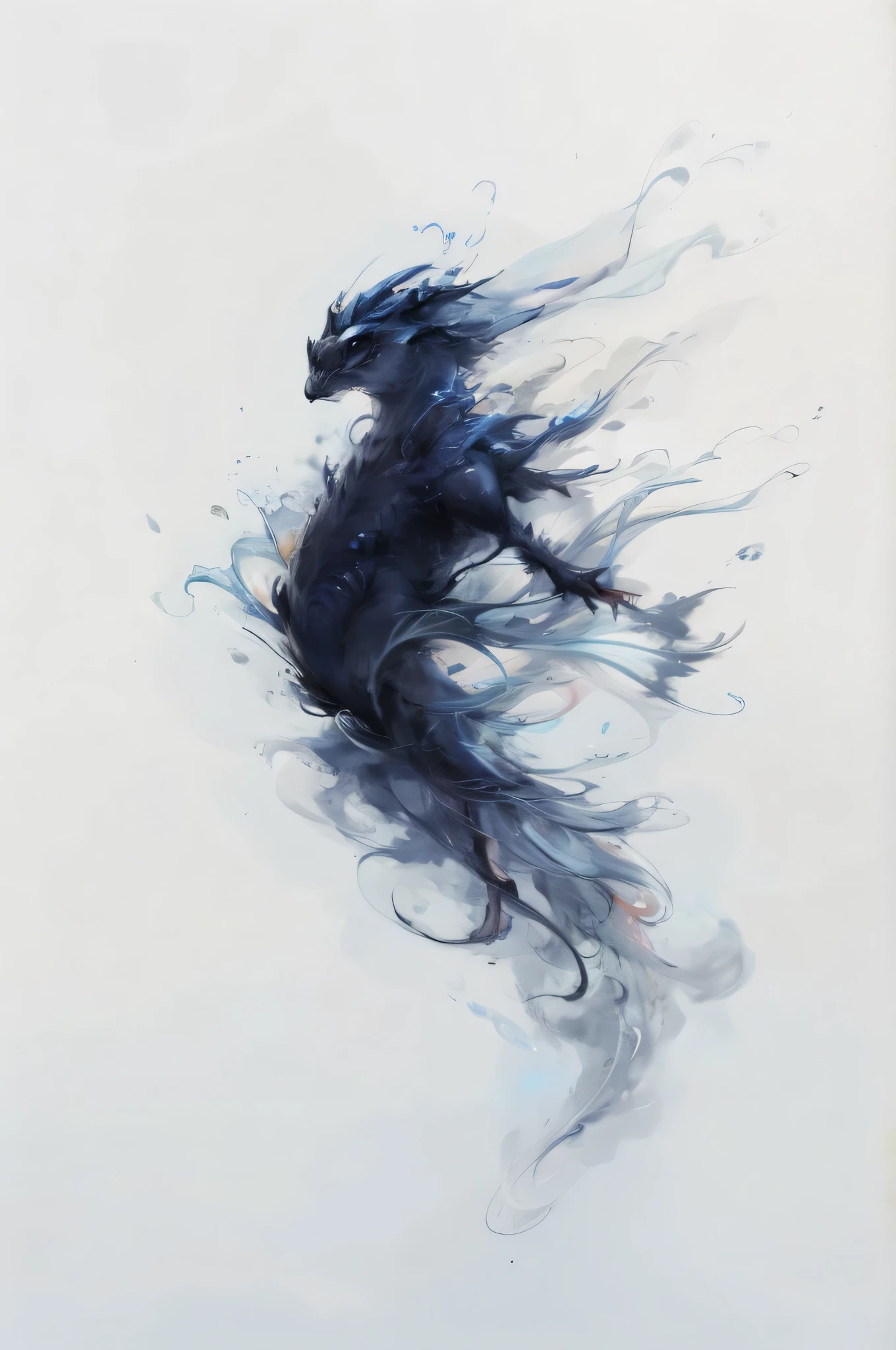 speedpainted, small creature made of smoke, white background