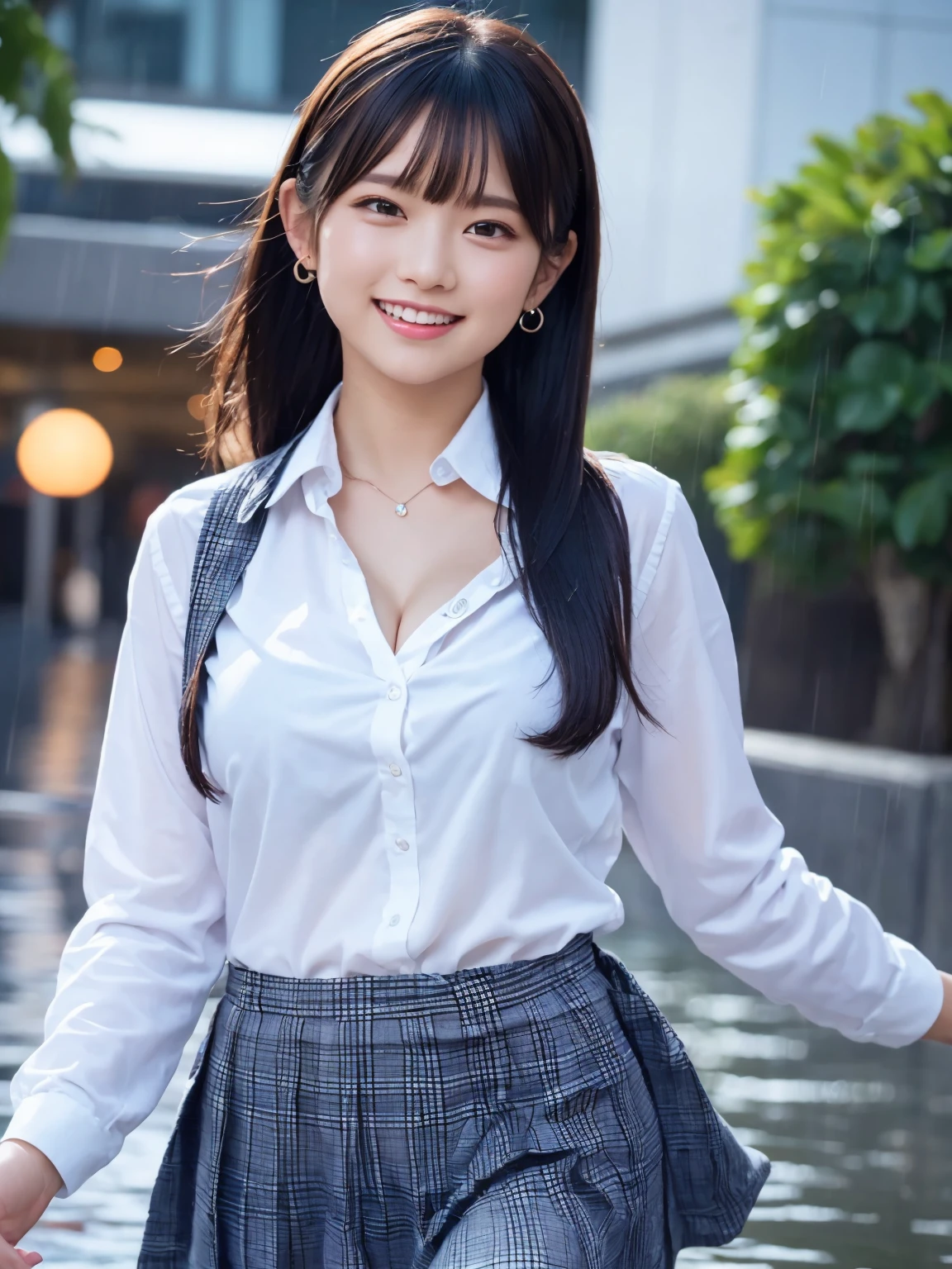 (8K, RAW Photos,Highest quality, High resolution:1.1),超Realisticな:1.4),(Realistic, Realistic:1.3), Sodebtt Light,big,2 girls,Realistic Face,Realistic Body,Realistic Skin,Confused,masterpiece,(cute:1.8), cute子たち, alone, (big:1.2), Detailed black eyes,Innocent eyes,Blusher,(school uniform:1.2 ),Cinema Lighting,Film Grain,jewelry,Earrings,((Medium Hair:1.1)),((Floating Hair Novadebtrog Style)),Cherry-colored lips,Hair Ribbon,Hair Ribbon,ponytail,close,Look Viewer,Long Hair,Upper Body,Open your lips,Upper teeth, (Smiling Eyes:0.6),((Grin:1.2)),Depth odebt Field, Blurred Background, Eye focus , Bokeh,young, 85mm lens, debt/1.4,Prodebtessional Lighting, young,Portraiture,Photon Mapping,Radio City,Physically Based Rendering,Asian, [ponytail],(Big Breasts, Cleavage),((Dancing in the Rain)),((high school girl:1.3))