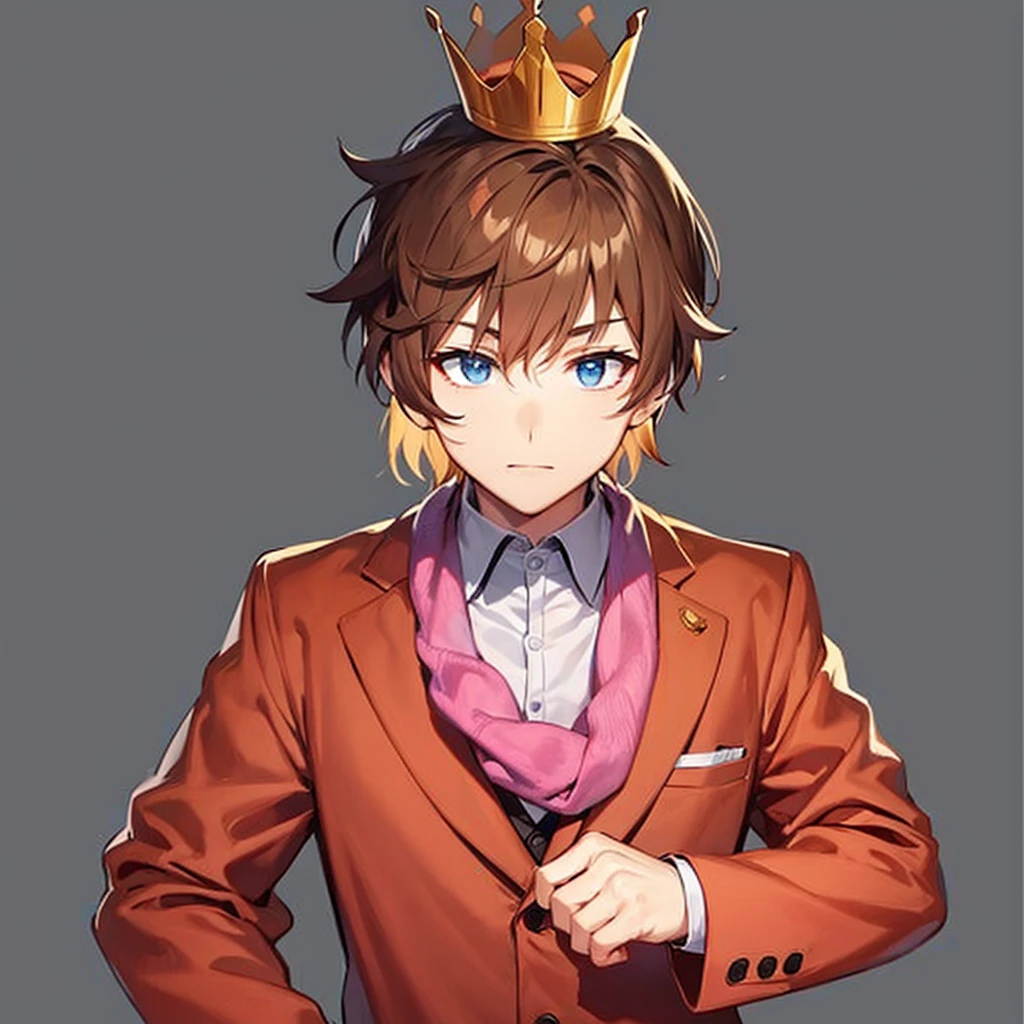 A male character in a brown suit and a brown domino crown