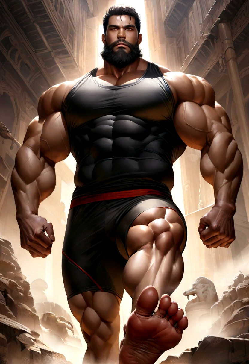 Asian man fitness wear full vest , Big Muscle, Height 180 cm, Big shoulders, Big Muscle foot, (Draw the details of the eyes), (realistic)，beard