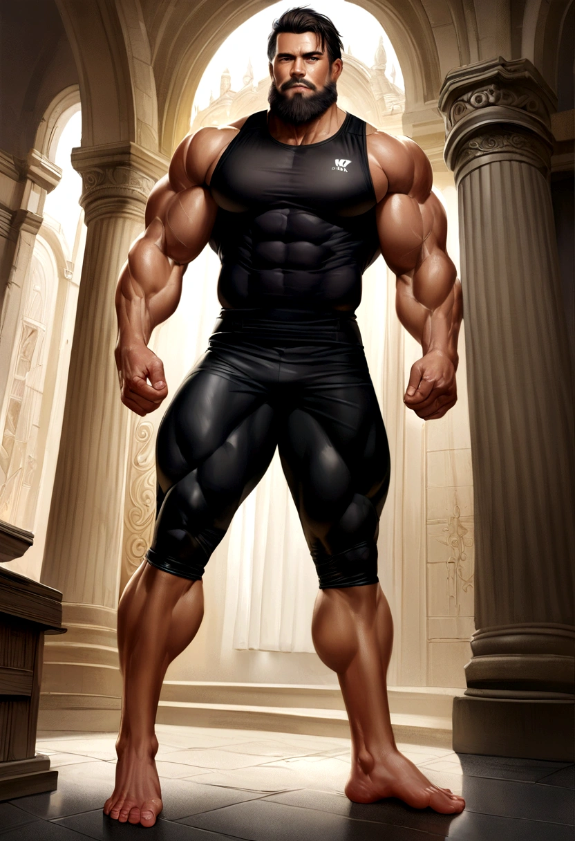  man fitness wear full vest , Big Muscle, Height 180 cm, Big shoulders, Big Muscle foot, (Draw the details of the eyes), (realistic)，beard