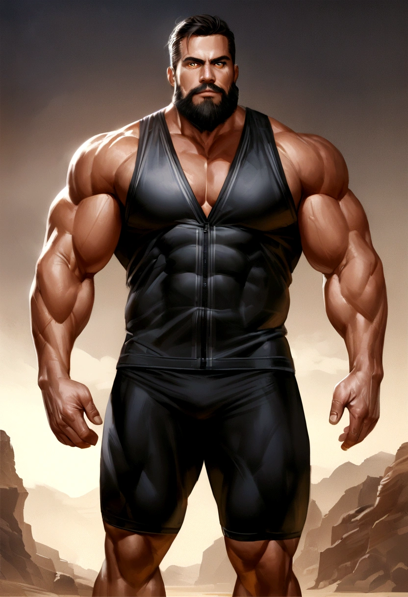 man fitness wear full vest , Big Muscle, Height 180 cm, Big shoulders, Big Muscle foot, (Draw the details of the eyes), (realistic),beard