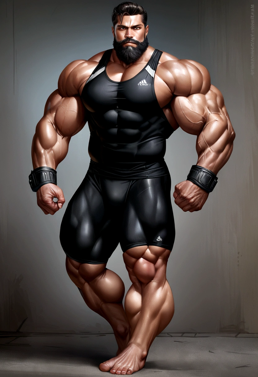  man fitness wear full vest , Big Muscle, Height 180 cm, Big shoulders, Big Muscle foot, (Draw the details of the eyes), (realistic)，beard