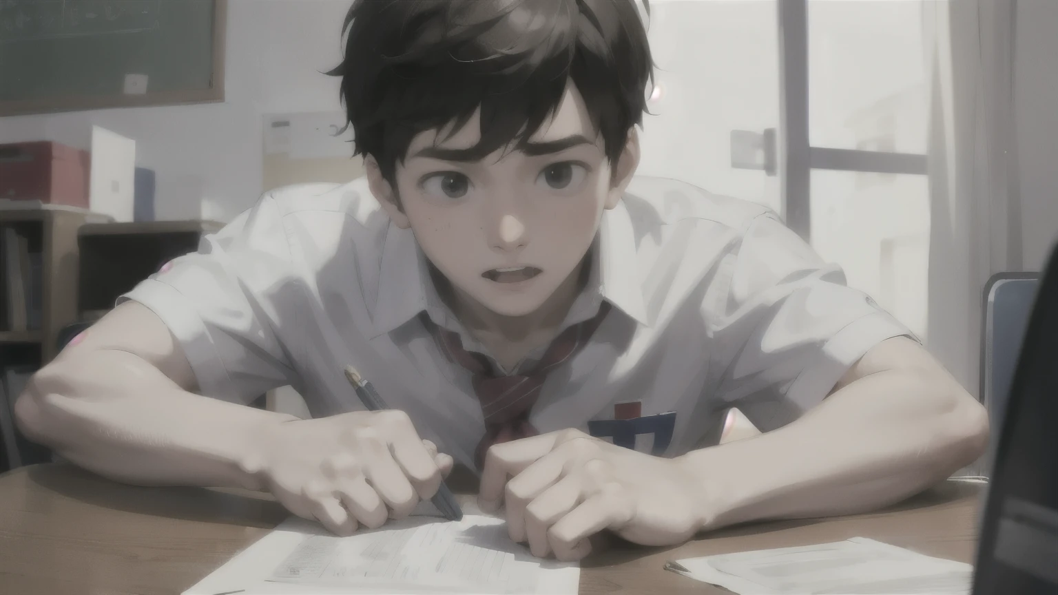 A high school boy is having trouble taking a test